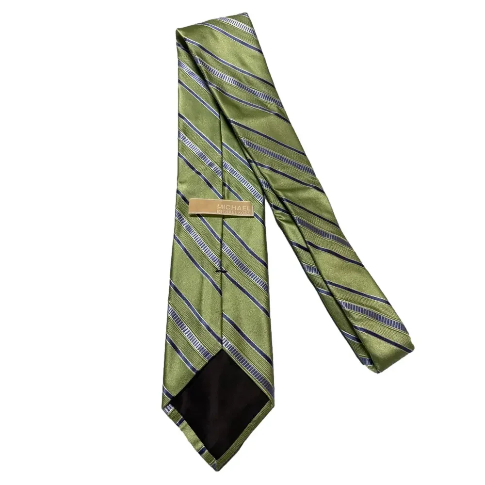 Michael Kors Green Striped Silk Tie Navy Silver Diagonal Stripe Men’s Necktie